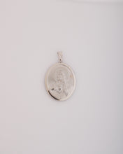 Load image into Gallery viewer, Sacred Heart and Virgin Mary Oval Medal in White Gold