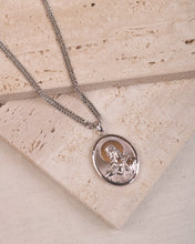 Load image into Gallery viewer, Sacred Heart and Virgin Mary Oval Medal in White Gold