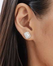 Load image into Gallery viewer, 2-Way Signature Emerald Cut Studs with Pave Halo
