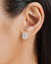 Load image into Gallery viewer, 2-Way Signature Emerald Cut Studs with Pave Halo
